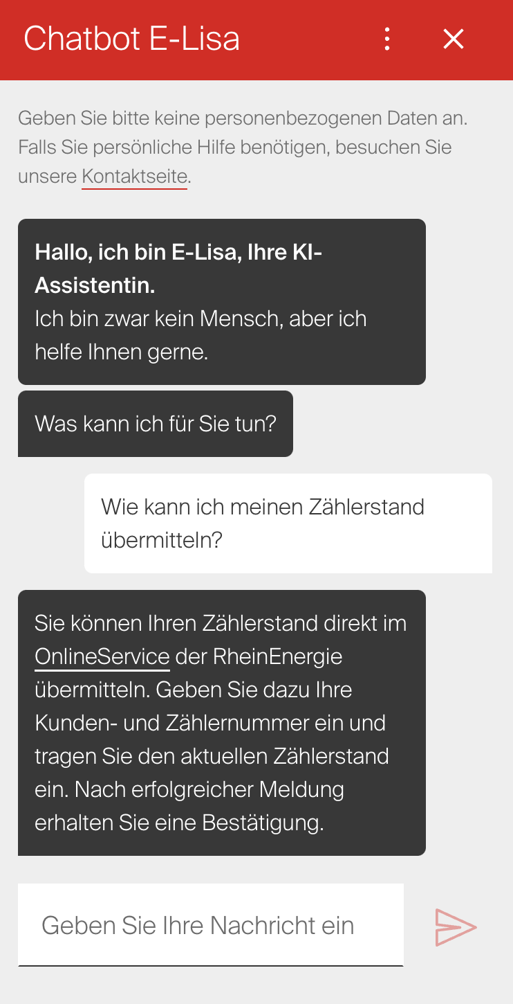 Screenshot vom Chatbot E-Lisa